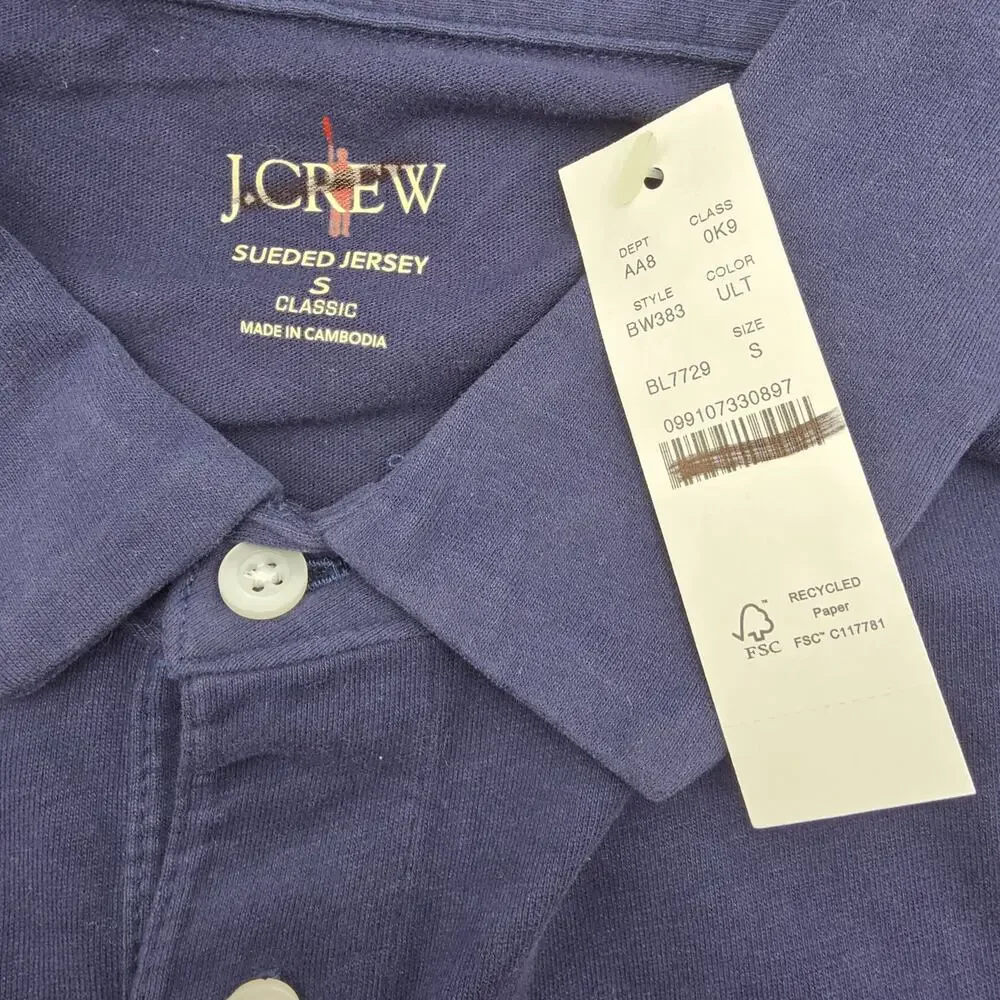 J. Crew Mens size S Classic Fit Sueded Jersey Short Sleeve Polo Navy BW383 NEW